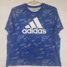Adidas T-shirt Mens 2XL Essentials Blue Graphic Print Short Sleeves