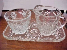 Anchor Hocking EAP Glass Tray Creamer and Sugar No Lid Star David Pattern Used