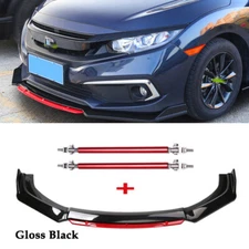Front Bumper Lip Red Layer Splitter Spoiler For Honda Civic Black+Red Body Kit
