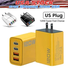 120W 4-Port USB C Fast Wall Charger Block For All Cell Phone iPad USA
