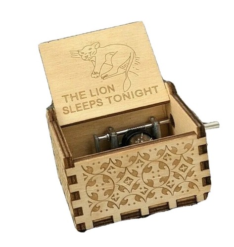 Caja de música de manivela con estuche decorado de madera "The Lion Sleeps Tonight", pequeña - Imagen 1 de 6