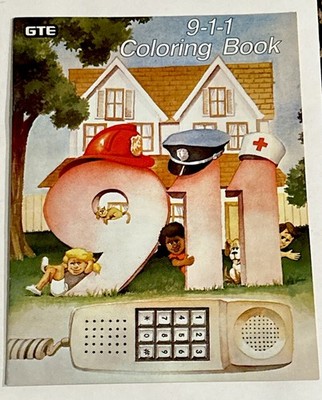 GTE General Telephone & Electric Fire Prevention 911 Coloring Book Vintage ++