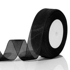 Black Ribbon Gift Wrapping 1 Inch 50 Yards Sheer Tulle Organza Wired Crafts