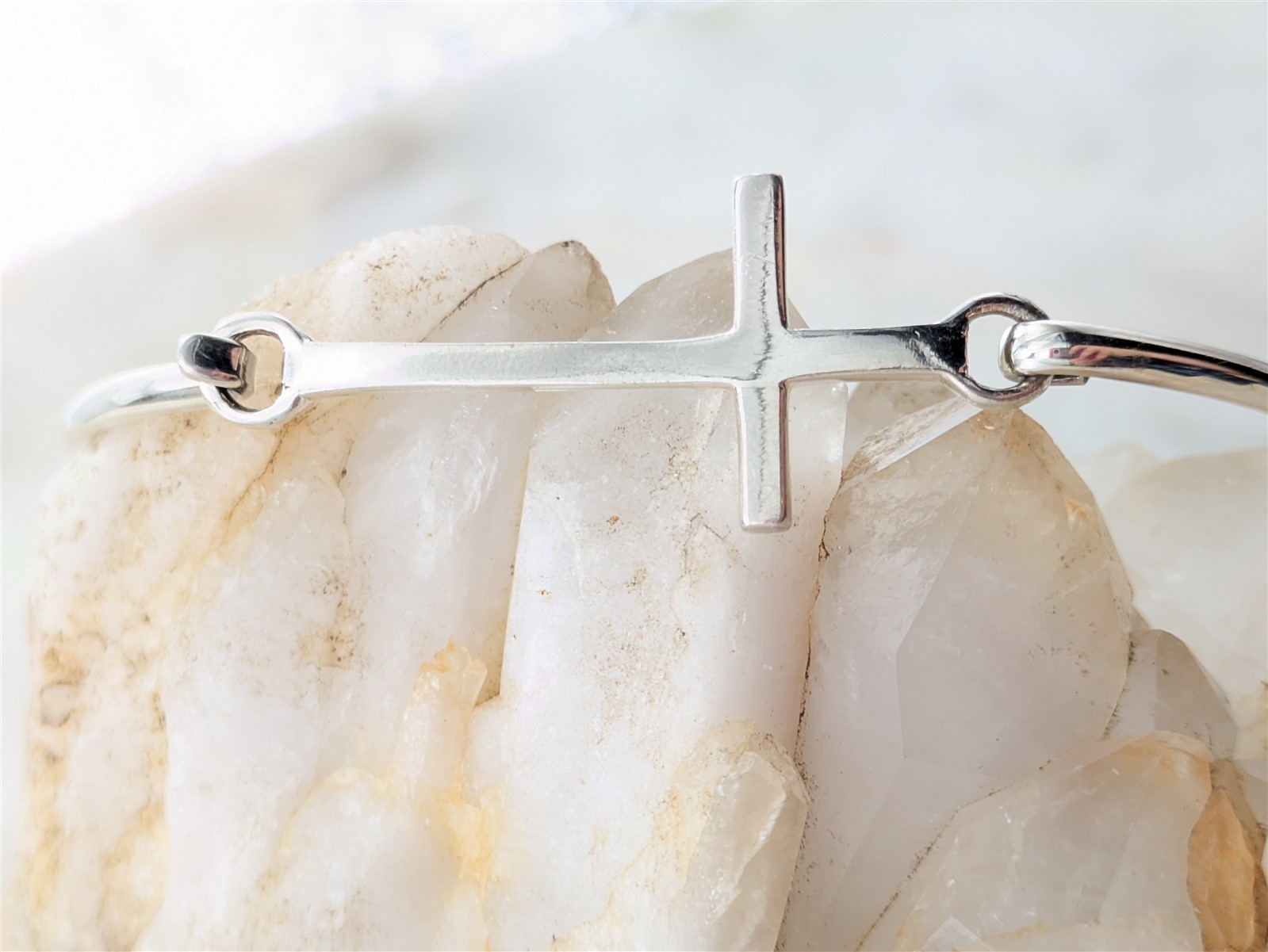 Vintage Solid Sterling Silver Cross Bangle Bracel… - image 4