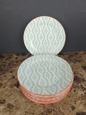 Set Of 7 Tangier Stoneware Salad Plates by Baum Turquoise Orange 8"