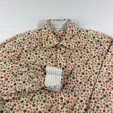 Robert Graham Shirt Mens Large Yellow Floral Flip Cuff Button Up Long Sleeve