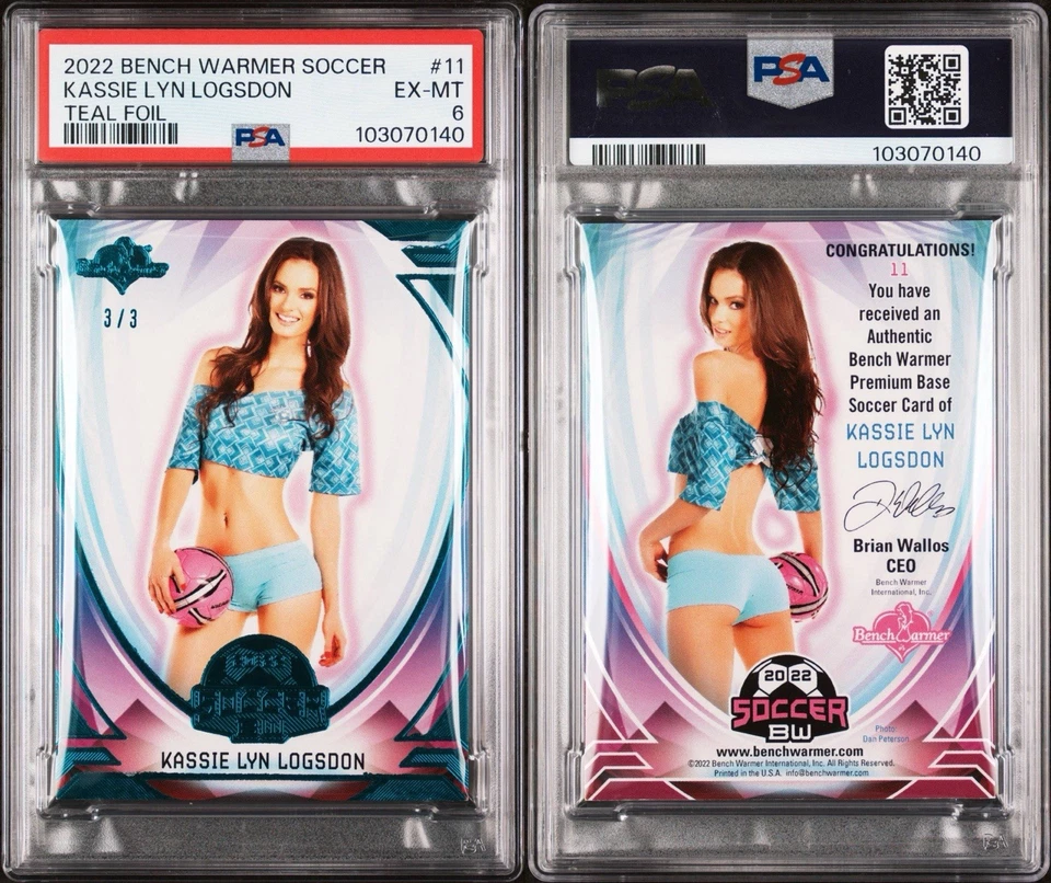 2022 Bench Warmer Soccer #11 Kassie Lyn Logsdon Teal Foil 3/3 Bookend PSA 6 - Image 3 of 3