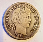 1914 S Barber Liberty Dime VF from private collection SEE MY OTHER COINS