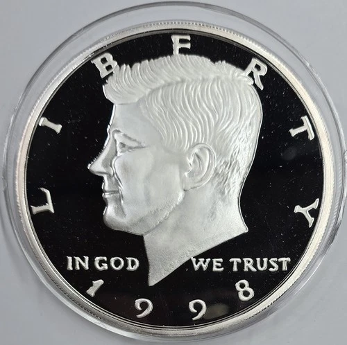 1998 1/2 Pound .999 Silver Proof JF Kennedy Round in a Capsule