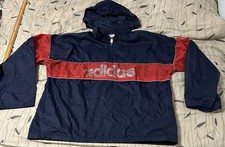 Vintage 80s Adidas Trefoil Windbreaker Jacket Navy Blue Red Spellout XL 26” X 27