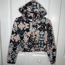New Balance Niñas Talla Grande Tie Dye Recortada Sudadera con Capucha Rosa Negro Azul