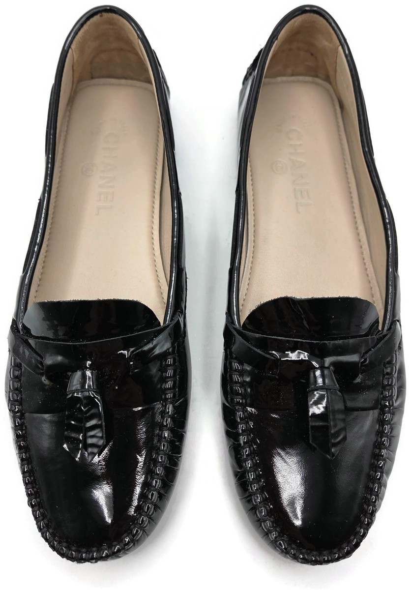 Chanel Black Patent Leather Moccasins Loafers Womens EU 40 / US