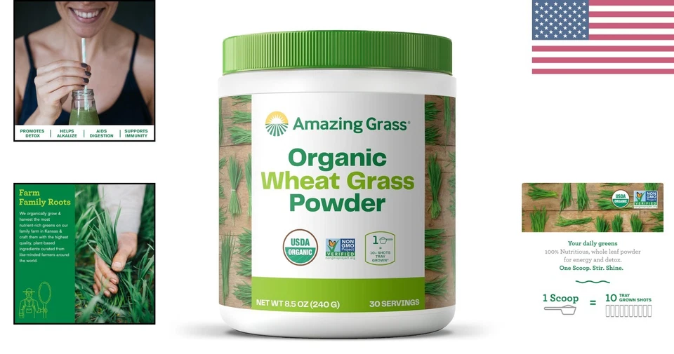 Polvo de hierba de trigo rico en clorofila | 30 porciones para inmunidad y apoyo energético Foto 2 de 4