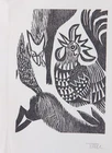 Alfred Pohl - Rooster and Fox Original Woodblock Print