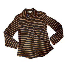 Fun & Flirt Small Striped Long Sleeve Polyester Button Up Collared Shirt