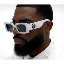 Hip Hop Dark Black Lens UV400 Protection White Frame Sunglasses Rectangle Men