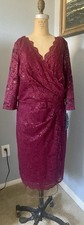 Sangria Burgundy Lacey Sequin Size 12 Knee Length Lace Zip Original Tags