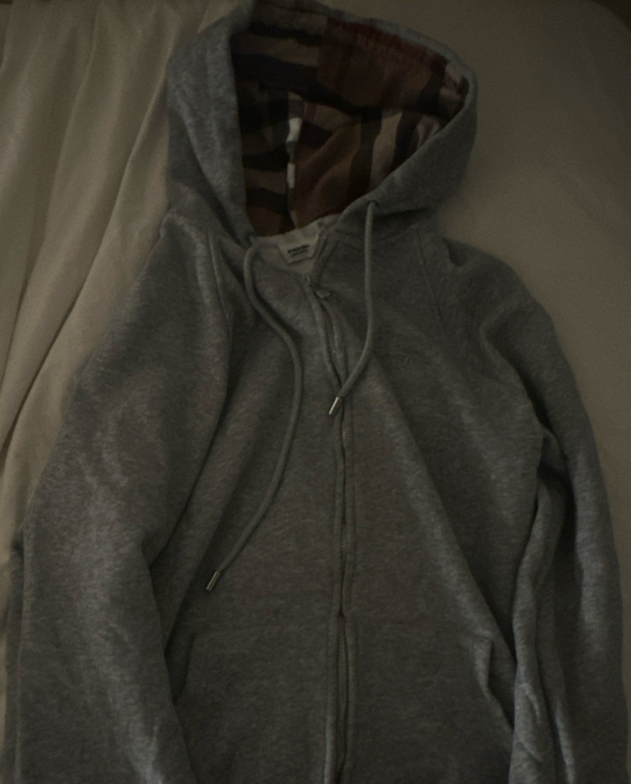 Burberry Men's Gray Fleece Full Zip Hoodie w/ Logo & Pockets Size M