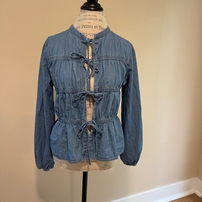 Sweet Rain Women's Blue Tie In Front Blouse Size M