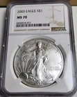 2003 $1 American Silver Eagle NGC MS70 Brown Label