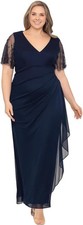 Xscape Womens V-Neck Short Sleeve Full-Length Dress Beaded Draped Skirt 18 PLUS