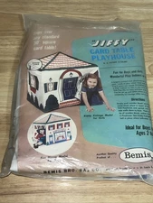 Jiffy Play House Kiddie Kottage. Fabric Boys Firehouse Card table NIP Vintage