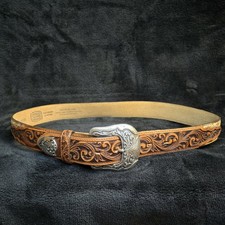 VTG Rare Tony Lama Unisex Brown Pinto Classic Western Leather Belt C42226 Sz 34