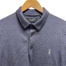 AllSaints Men's Size Medium Navy Blue Mode Merino Wool Knit Logo Polo Shirt euc