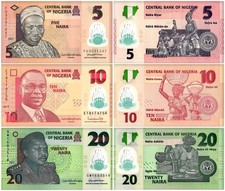 Nigeria 5-20 Naira 3 Pieces Set, 2019-2021, P 34q-38l, UNC
