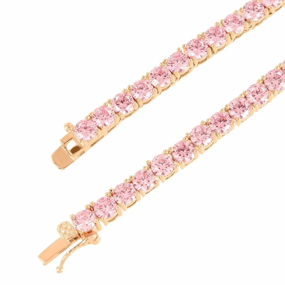 4mm 1 Row Tennis Necklace 14K Rose Gold Finish Pink Lab Diamonds 18 inches - Image 2 of 2