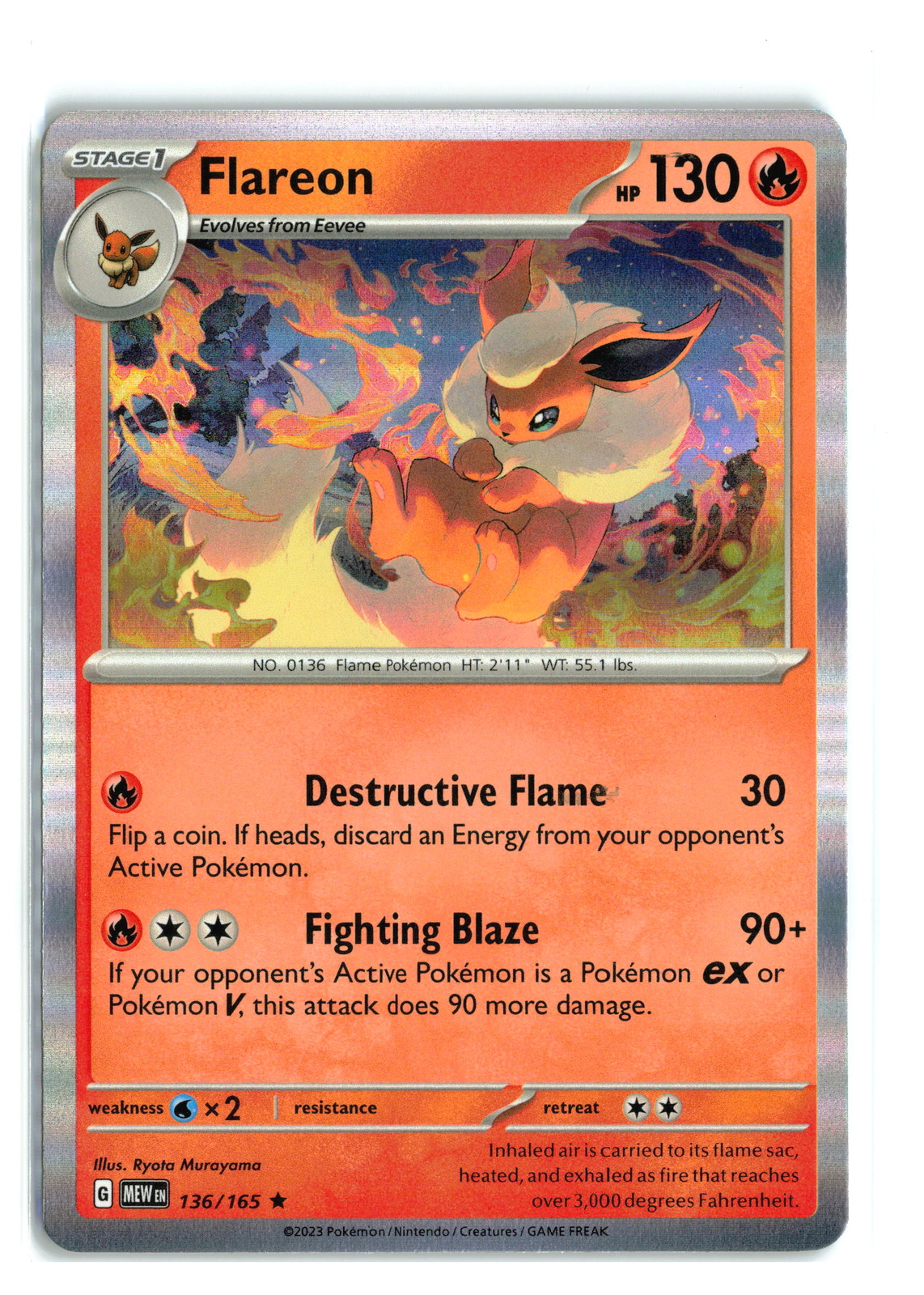 Flareon #136/165 SV Scarlet & Violet 151 Holo Rare Pokemon TCG NM