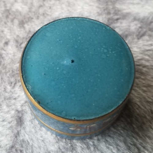 Vintage Enamel & Brass Pill Snuff Trinket Box Round 1-5/8" x 1" Cherry Blossoms - Picture 7 of 8