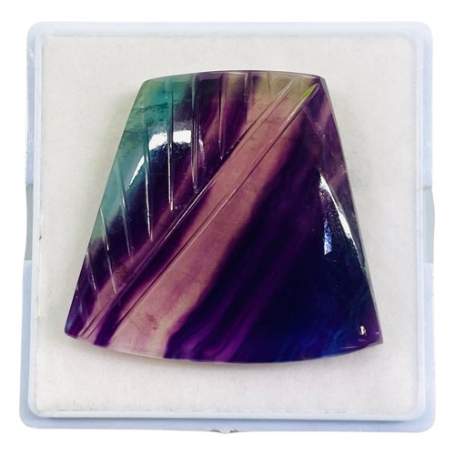 99 Cts Natural Bi Color Fluorite 37x34mm Fancy Carving Big Untreated Gemstone - Picture 2 of 13