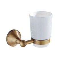 Antique Brass Wall Mounted Toothbrush Holder with Single Ceramic Cup ezh112