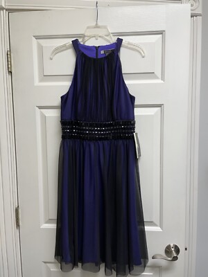 JS Boutique Black Purple Lavender Jeweled Sheer Cocktail Formal Dress NWT 10