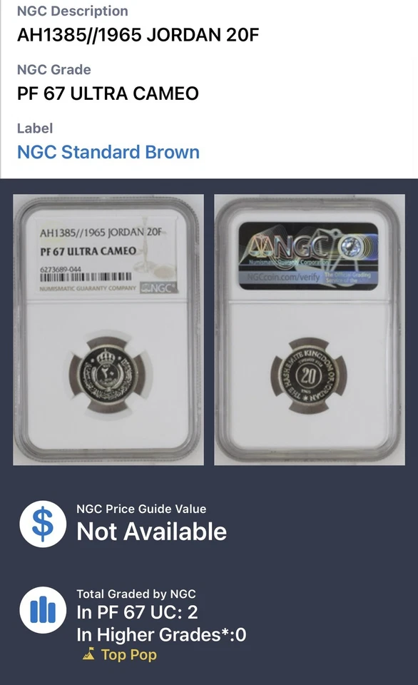 1965 JORDAN 20F NGC PF 69UC TOP POP - Image 3 of 3