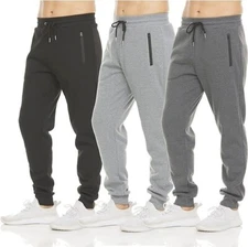 Men's Fleece Lined Slim Fit Casual Tech Jogger Sweatpants Zipper Pockets XXL 3PK