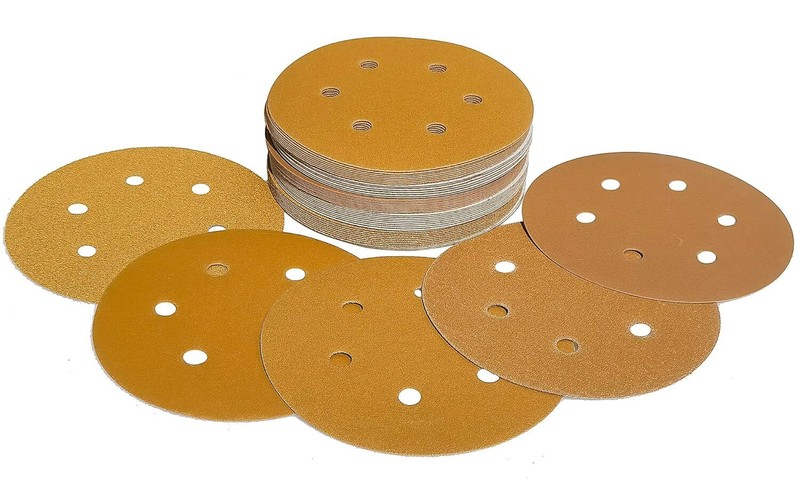 50 PCS 6 Inch 6 Hole Gold Sanding Discs 180 Grit Hook & Loop Anti Clog Sandpaper