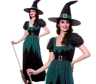 Emerald Witch Ladies Costume Adult Deluxe Halloween Witches Fancy Dress