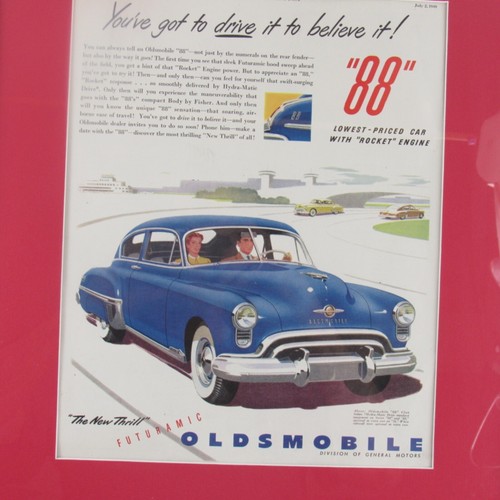 Framed Vintage Print Ad 1949 Oldsmobile 88 Club Sedan With Rocket Engine - Picture 2 of 3