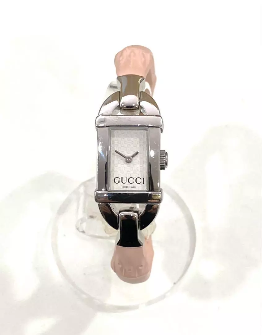 Montre Bracelet Femme GUCCI Bambou 6800L Argent Rose Fonctionne Seulement