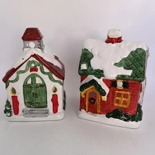 Vintage 2 JSNY Christmas Village House And Church/School Tea Light/Candle Holder