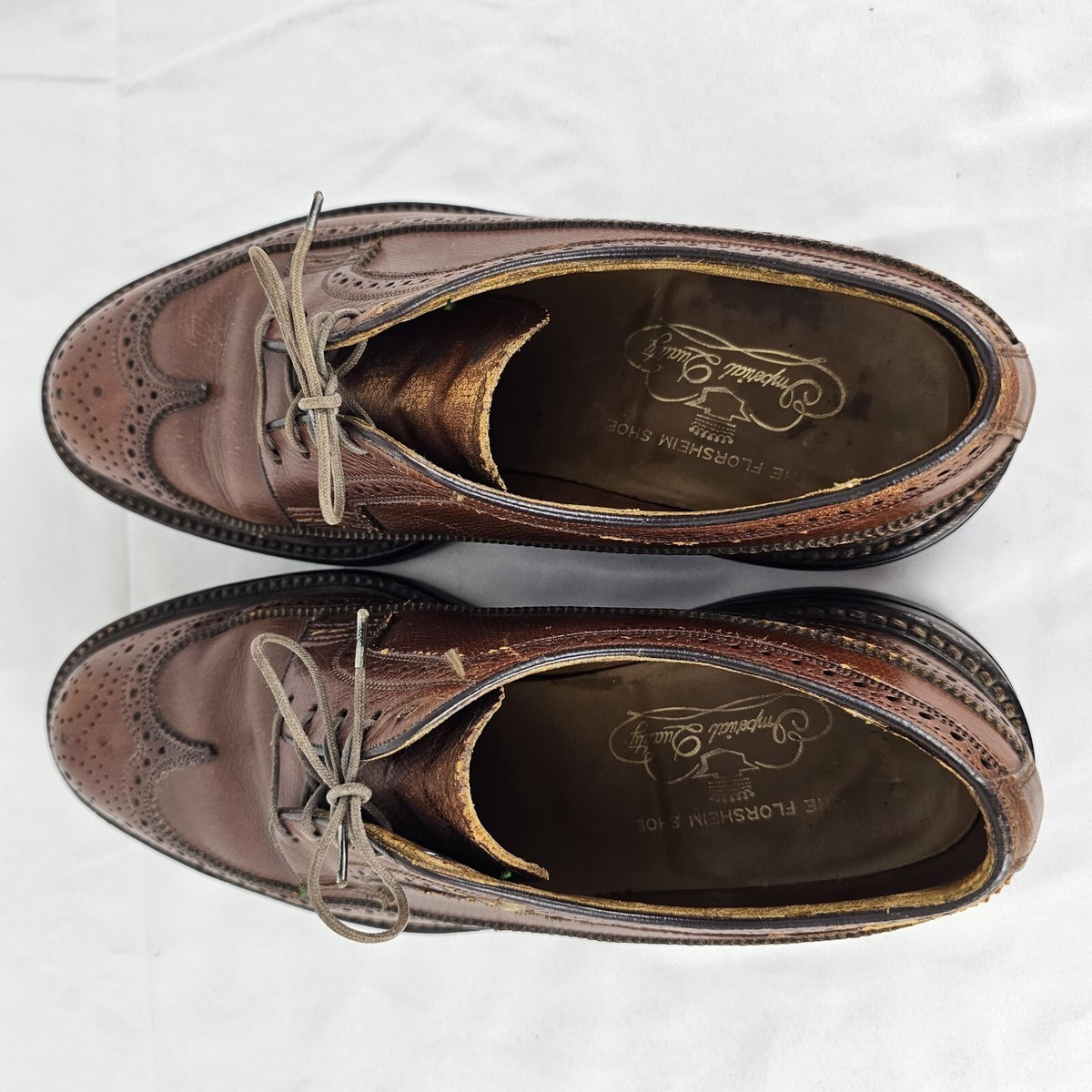 Vintage Florsheim 93602 Imperial Long Wing V-Cleat 5 Nail Brown Leather Sz 7.5E Florsheim E Wingtip Dress Shoes for Men for sale | eBay main image 2