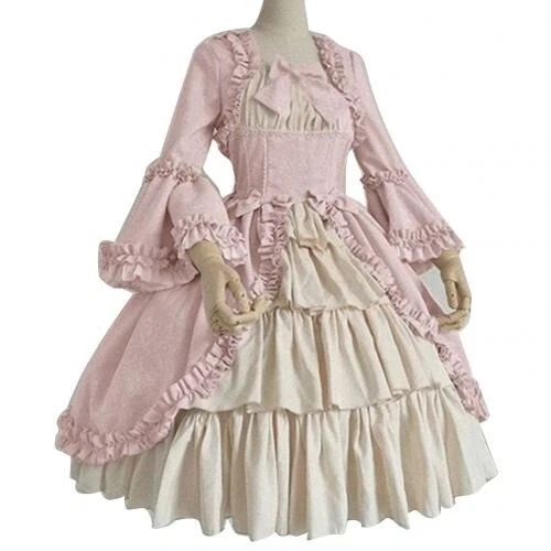 Vestido de Corte Medieval Retro Gótico Dama Vestido de Baile Cuello Cuadrado Cintura Vestido - Imagen 8 de 10