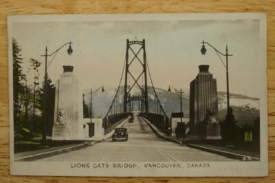 Vintage RPPC Colored Photo Postcard Lions Gate Bridge Vancouver Canada