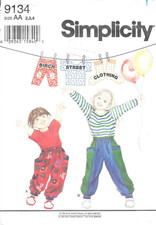 Uncut Simplicity Sewing Pattern 9134 Child's Pull-On Pants and Top Size: 2-3-4