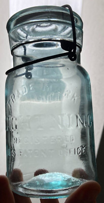 TRADEMARK LIGHTNING Registered US Patent Putnam Aqua PINT Wire Bail Fruit Jar