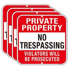 Large 4 Pack Private Property No Trespassing Sign, 12x12 Inches Metal Heavy...