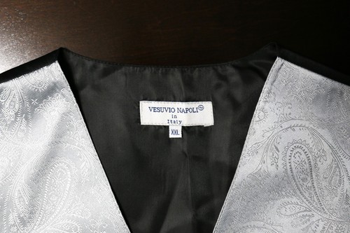 Men's Vesuvio Napoli Italy Silver Paisley Tuxedo Vest XXL Prom Formal Wedding - Picture 5 of 11