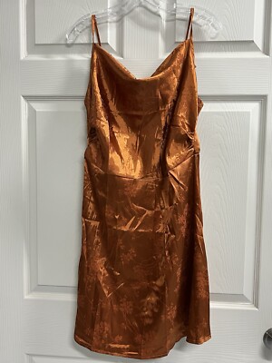 SHEIN Draped Neck Burnt Orange Floral Satin Mini Dress - Size XL - NWT |  eBay